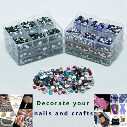 Silver Base Resin Rhinestone Mix, Handmade DIY Sparkling Crystal Stones, Boxed Decorative Accessories, Textile Decor
