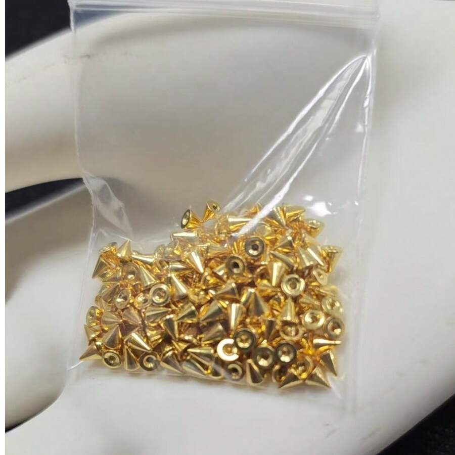 100pcs Stainless Steel Piercing Jewelry, Cone Shaped Eyebrow/Lip/Tongue/Ear/Horseshoe/Navel Rings Replacement Parts (1.2mm Gauge*3mm) - Gold - View 1