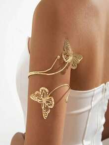6PCS Set Metal Minimalist Summer Vacation Style Adjustable Loose Arm Cuff Bracelet Set, Perfect For Summer Parties, Travel, Gifts And Wearing - Gold - View 3