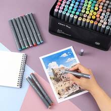 Chen Rui 80/120 Colors Dual Tip Art Art Markers Brush & Chisel Permanent Marker Pens With Base Perfect For Artist Adults Anime Coloring Sketching Illustrations And Card Making Gift For Christmas And New Year Back To School- Refillable - 套裝 - 查看 2