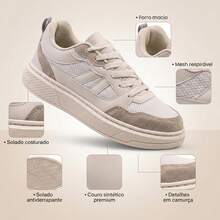 Tênis Masculino Casual Street Costurado Confortável Básico Leve Estilo Urbano EDN2207 - Bege - Visão 2