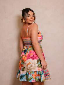 Short, Flowy Tropical Dress For The Beach, Carnival, And Travel, With Adjustable Straps. - Chim toucan xanh - Xem 6