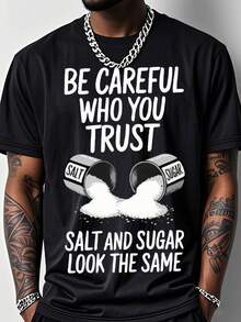 Men's Fun Fitness T-Shirt With Salt And Sugar Trust Pattern Print Loose Fit Breathable Short Sleeve Round Neck Casual And Sports Top, Suitable For Summer- Salt Bottle Design Fitness Clothing, Suitable For Salt Lovers(Machine Was - 1 - 查看 10