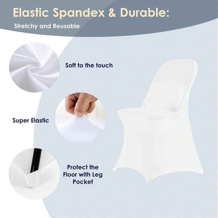 20/40/60/120pcs Stretch Spandex Folding Chair Cover Folding Kitchen Chair Cover, Universal Washable Sofa Cover Protective Cover, Detachable Chair Cover, Suitable For Wedding Party Restaurant Banquet Events - 白色 - 查看 4