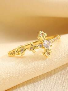 Women's Vintage Luxurious Copper Rhinestone Open Ring, Elegant Christian Cross Design, Suitable For Casual Daily Wear, Valentine's Day, Vacation, Holidays, Women's Gift, Best Gift For Female Friends - Multicolor - View 11