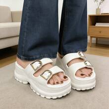 ​​Sandalias para mujer estilo coreano multiusos - Diseño minimalista con doble hebilla, plataforma antideslizante de EVA para aumentar estatura​​ - Blanco - Ver 1