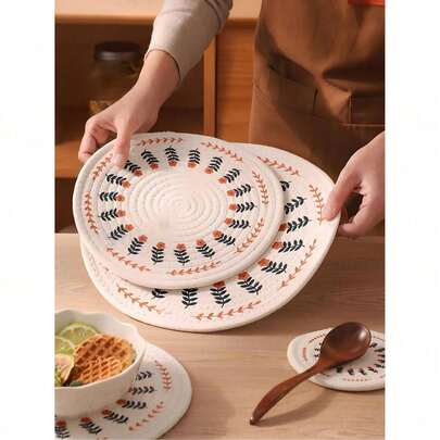 Printed Washable Placemats Suitable For Dining Tables, Heat-Resistant And Non-Slip Round Placemats,Multiple Sizes Available, Non-Slip Western-Style Placemats, Heat-Insulating Glass Coasters, Pot Holders, Anti-Scalding Pot Holders, Suitable For Hotels And Restaurants