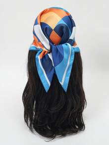 1pc Bandana Geometric Pattern Patchwork Casual Silk Scarf/Headscarf, 70CM - Multicolor - View 9