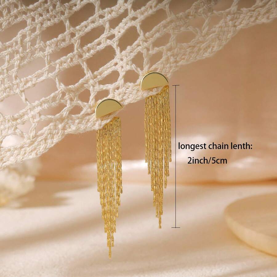 Personalized Chain Tassel Earrings, Fashionable Elegant Luxury Versatile Earrings - Multicolor - View 1