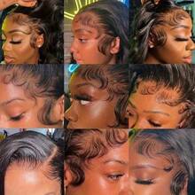 30英寸 13x4 13x6 5x5 耳到耳 波浪卷蕾丝前假发 真人混纺发 200% 高清透明前额无胶透气假发 真人混纺发带婴儿发 女士高密度巴西原生真人混纺假发 - 自然色&黑色系 - 查看 8