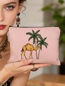 Bolsa de cosméticos con estampado de camello y palmera, disponible en múltiples estilos, estilo impreso colorido, bolsa de maquillaje reutilizable con patrón de camello, ligera, bolsa de almacenamiento de maquillaje y artículos de tocador, bolsa de cosméticos con cremallera, monedero conveniente, bolsa de tocador, bolsa de almacenamiento, accesorio de viaje, excelente para compras, multiusos, para organizar cosméticos, brochas, accesorios - Multicolor - Ver 14