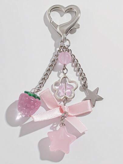 1 个可爱草莓心形钥匙扣，适合女孩，时尚配饰，日常佩戴完美，可作钥匙扣、生日礼物、节日礼物。