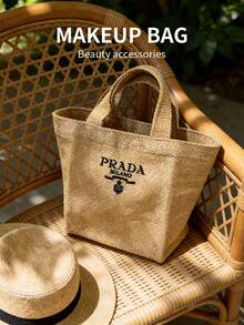 Prada Casual Versatile Tote Bag, Travel Canvas Bag, Storage Pouch - Apricot - View 2