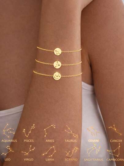 FOREVER QUEEN 1pc 925 Sterling Silver 12 Zodiac Cubic Zirconia Delicate Chain Bracelet For Women, Daily Wear