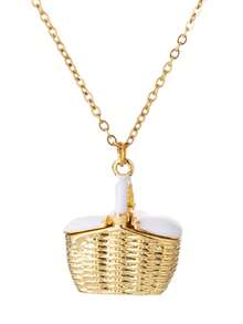 1pc Cute & Elegant Picnic Basket Pendant Necklace, Versatile Daily Wear - Gold - View 4