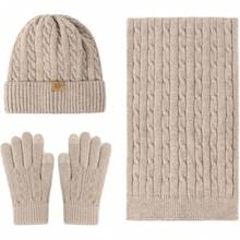 Euuztu Womens Winter Knit Warm Hat Beanie Long Scarf Screen Gloves Set Cold Weather, 3 In 1 Warm Set - Màu be-vn - Xem 9