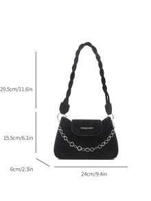 时尚高品质女士小手提包，新款简约小众设计，可单肩/腋下/斜挎链条包 - 黑色 - 查看 2