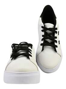 Tenis Casual Branco com Preto Feminino  Macio Lançamento Original - Preto e Branco - Visão 6