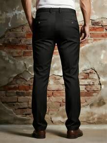 Men's Spring/Summer/Autumn Business Casual Straight-Leg Pants, Men's Slim Minimalist Trousers/Men's Casual Pants/Men's Formal Dress Pants - Black - View 5