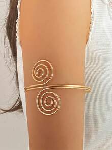 6PCS Set Metal Minimalist Summer Vacation Style Adjustable Loose Arm Cuff Bracelet Set, Perfect For Summer Parties, Travel, Gifts And Wearing - Gold - View 4
