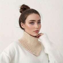1PCS Women's New Knitted Neck Cover Solid Color Knitted Fake Collar Wool Scarf - màu đen - Xem 4