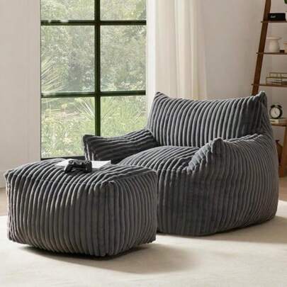 Bean Bag Chair With Footrest Soft Comfy Velvet Fur Fabric Lazy Sofa Filled With High-Density Shredded Foam Featuring Effortless Rebound Comfort Cozy Upholstered Accent Seating For Living Room Bedroom Leisure Nook