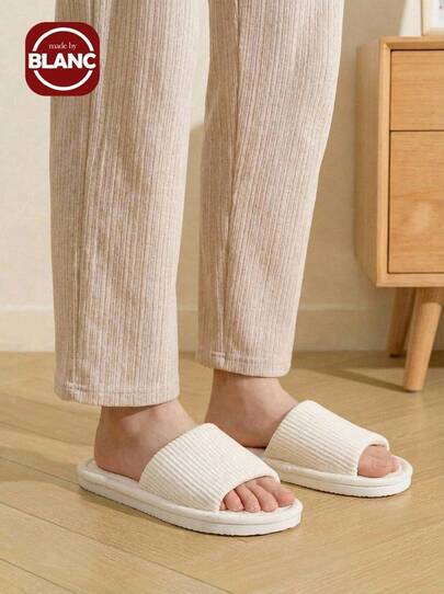 Slip-On tofflor med öppen tå för kvinnor, randigt inomhushem Bekväma lätta rutschkanor för sommaren