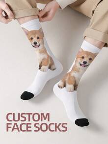 1 Pair Custom Face Socks, Custom Photo Sock, Custom Printed Socks, Personalized Funny Face Socks Doggy,Kitties,Cat Adorable,Contracted,Funny,Cozy Custom,Personalized,Unique,Customized Personalized Gifts For Men/Women Ideal Gifts For Him Boyfriend,Friends Bedroom,For Weddings,For Holiday,For Anniversaries,For Birthdays, Fall - Multicolor - View 4