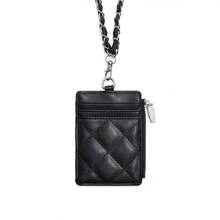 Japanese Style Halter Chain Card Holder Wallet, Women Quilted Leather Card Case (Detachable Strap) - Multicolor - View 16