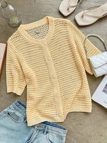 Áo khoác cardigan nữ tối giản, thanh lịch, màu trơn, phù hợp với phong cách thường ngày, công sở và nữ tính, mùa xuân/hè. - Màu be - Xem 9