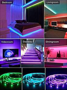 1条3.28英尺-16.4英尺LED灯带，带24键遥控器，USB RGB LED背光灯条，适用于电视、办公室、电脑屏幕、客厅、卧室、家居、派对、圣诞树、游戏室 - 安装简便，多种颜色可选，可调光 - 彩色 - 查看 7