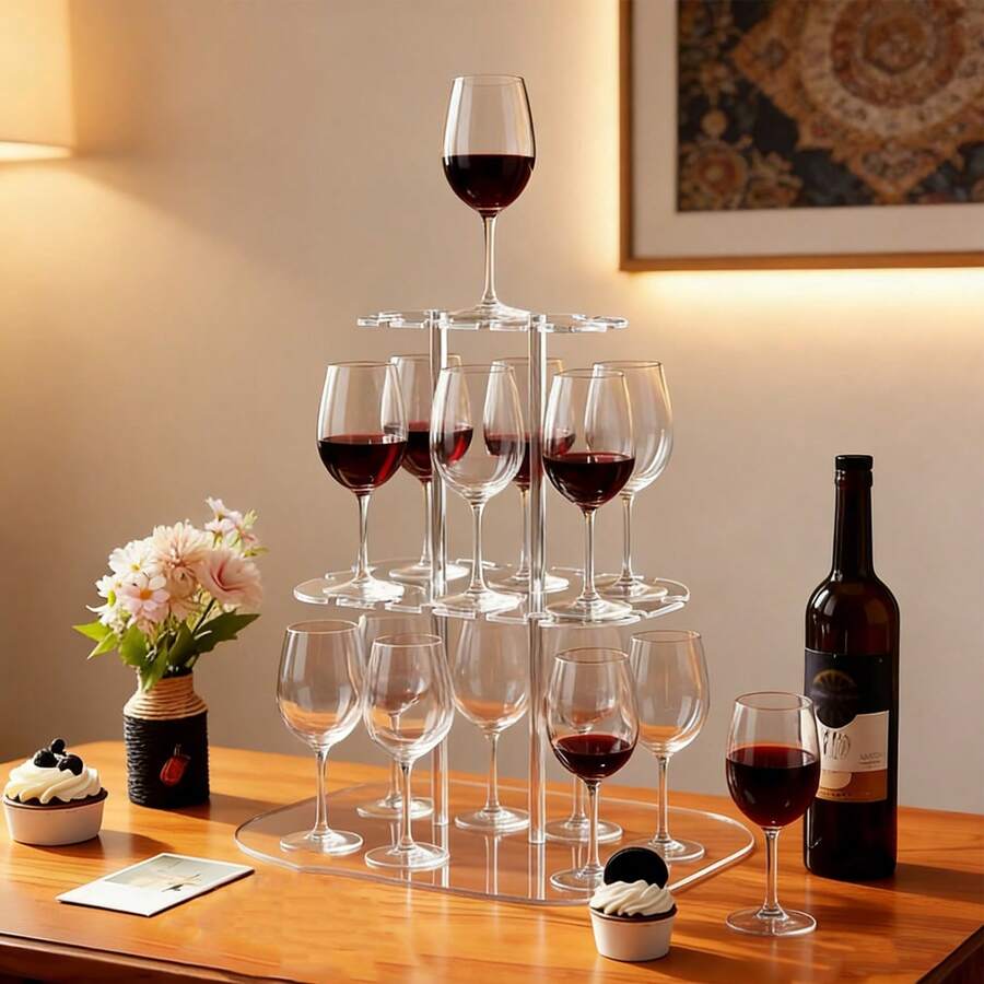 1PC 3-Tier Desktop Champagne Cup Rack With 24 Bar Slots Goblet Display Stand For Restaurant Party Holiday Banquet Anniversary Versatile - Transparent - View 1