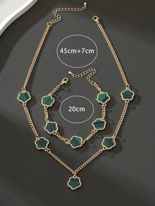 1 Set: 1 pieza Collar con colgante de trébol de diamantes de estilo de negocios de moda y 1 pieza Pulsera para hombre, regalo para novio/esposo - Verde - Ver 4