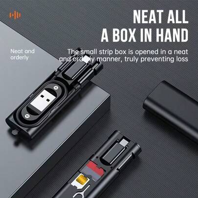 Organizador de Caixa de Armazenamento de Cabo de Dados 5 em 1, Adequado para Telefones Android, Armazenamento de Cartão TF, Adaptador Lightning, Ejetor de Cartão SIM, Cabos de Dados de Carregamento Rápido, Organizador de Cabos Multifuncional com Design Compacto de Viagem