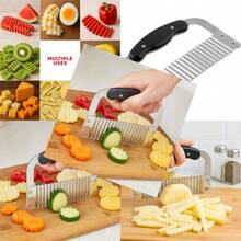 Cortador de verduras con corte arrugado y ondulado cuchilla de acero inoxidable picador de verduras ondulado cortador de patatas fritas fabricante de picaduras herramienta para-021 - Agarrador negro - Ver 2