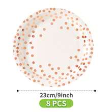 Rose Gold Polka Dot Disposable Plates, Napkins, Cups - 8 Guest Set, Disposable Paper Plates Party Supplies Suitable For Birthday, Wedding, Theme Party, Family Picnic - Multicolor - View 6