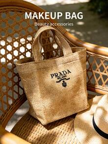 Prada Casual Versatile Tote Bag, Travel Canvas Bag, Storage Pouch - Apricot - View 3