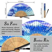 Zolee Abanico de mano plegable para mujer abanico de seda de bambú clásico chino japonés plegable para flash caliente baile actuación decoración fiesta regalo diamante  sexy - Montaña - Ver 2