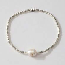 1条波西米亚风仿珍珠手链，金色米珠与银色米珠交错串珠，简约波西米亚金珠手链，米珠弹力手链，可叠戴女士时尚配饰，毕业季礼物，同学礼物，朋友礼物，斋月礼物，情人节礼物，周年纪念礼物 - 彩色 - 查看 9