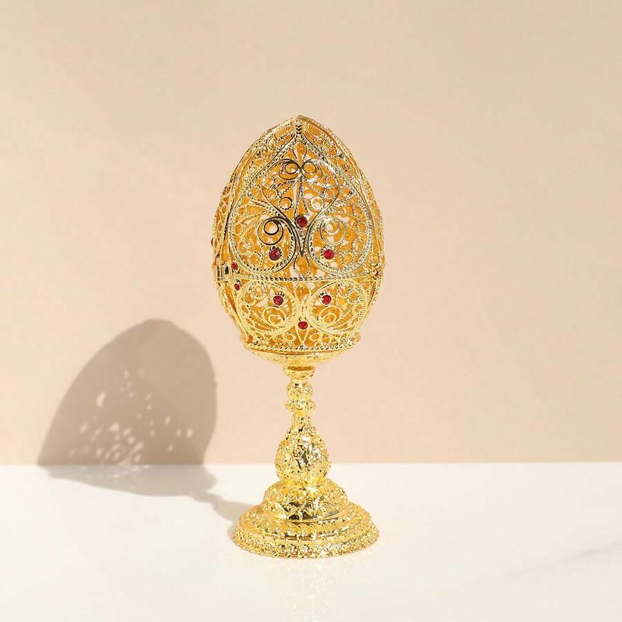 SIQIZHOU 1個鏤空蛋形琺瑯水鑽珠寶盒 | 復古金屬裝飾飾品，優雅家居裝飾手工禮品，桌面梳妝台珠寶收納盒 - 蛋 - 查看 1