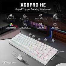 ATTACK SHARK X68PRO HE Wireless Fast Trigger Gaming Keyboard, Adjustable Trigger Point, 8K Polling Rate, Hall Effect Magnetic Switches, Hot-Swappable, RGB Backlit, Bluetooth/2.4GHz/Wired, Suitable For FPS Games - Multicolor - View 1