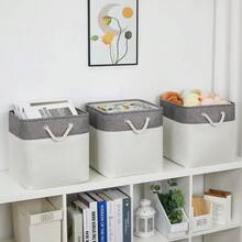 Fabric White Baskets For Shelves Set Of 3 Cube Storage Large Organizer Bins 13x13 Closet Storage Bins For Home Office Nursery Collapsible Storage Bins For Organization - 灰白 - 查看 4