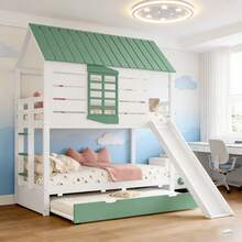 Kids Bed Frames, Headboards & Footboards - White+Green + MDF + Pine + Plywood + 90cm*200cm-1 - View 1