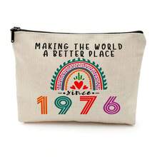 Making The World A Better Place Since 1976 Rainbow Heart Design Travel Essential Cosmetic Bag Gift Makeup Bag  Fashionable Multifunctional Cute Creative Design Perfect For Everyday Use And Special Occasions Ideal Gift For Her - Beige - View 1