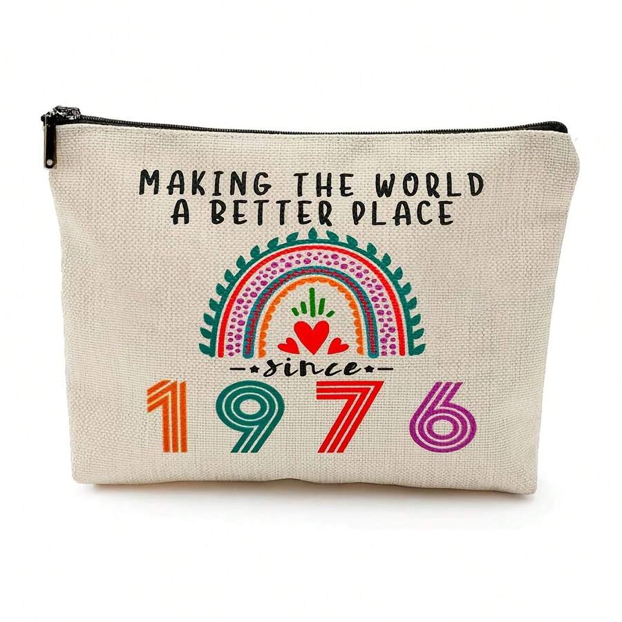Making The World A Better Place Since 1976 Rainbow Heart Design Travel Essential Cosmetic Bag Gift Makeup Bag  Fashionable Multifunctional Cute Creative Design Perfect For Everyday Use And Special Occasions Ideal Gift For Her - Beige - View 1