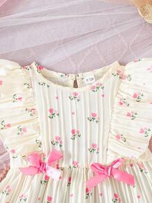 Summer Baby Girl Ditsy Floral Dress, Baby GirlCasual Sweet Cute Mini Dress - Apricot - View 3