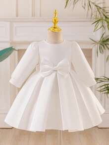 Baby Girls' Dress, Spring Autumn Outfit, Children Gift Dress, Princess Flower Girl Party Dress For Wedding - White - View 2