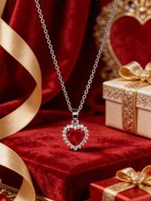 1/4 chiếc Dây chuyền mặt trái tim bằng đá Cubic Zirconia khảm đồng nhiều màu, Thích hợp cho phụ nữ và làm quà tặng, Ngày lễ tình nhân, Người yêu, Bạn thân - hình trái tim - Xem 3