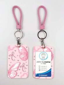 1pc ABS Iridescent Bowknot Pattern Fashion Personalized Cartoon Pull-Push Card Holder Keychain Bag Pendant, Student Wristband Card Holder, Ladies Wristband Card Holder, ID Bus Protection Case, Student Campus Card Protection Case - Rectangle - View 2