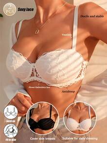 2pcs Casual Comfortable Minimalist Racerback Bras, Seamless Sexy Deep V Knit Women's Underwear, Wire-Free Versatile Non-Sagging Bra - Multicolor - View 2